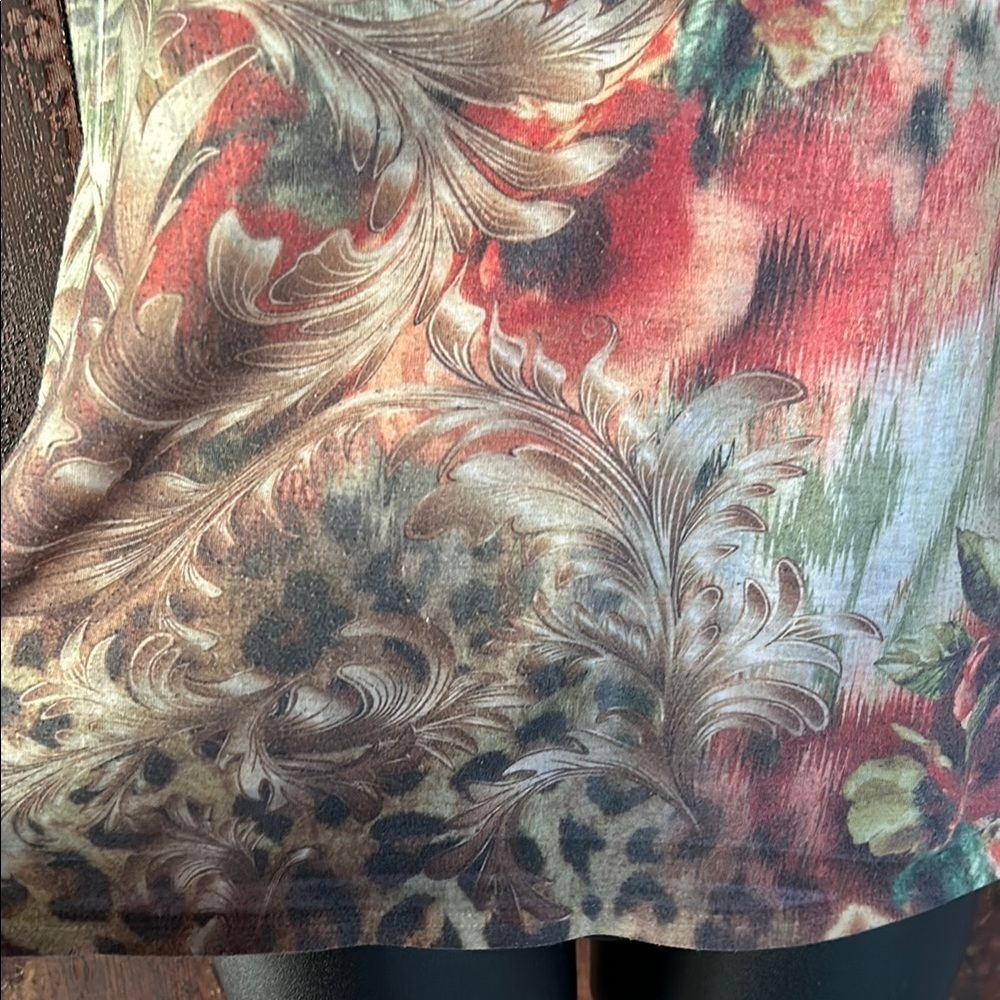 Vintage Y2K Romantic All Over Graphic Print Tee Fairy Top Leopard Boho Floral - Picture 4 of 7